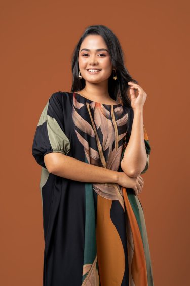 Colourblock Patterned Baggy Sleeve Maxi Dress