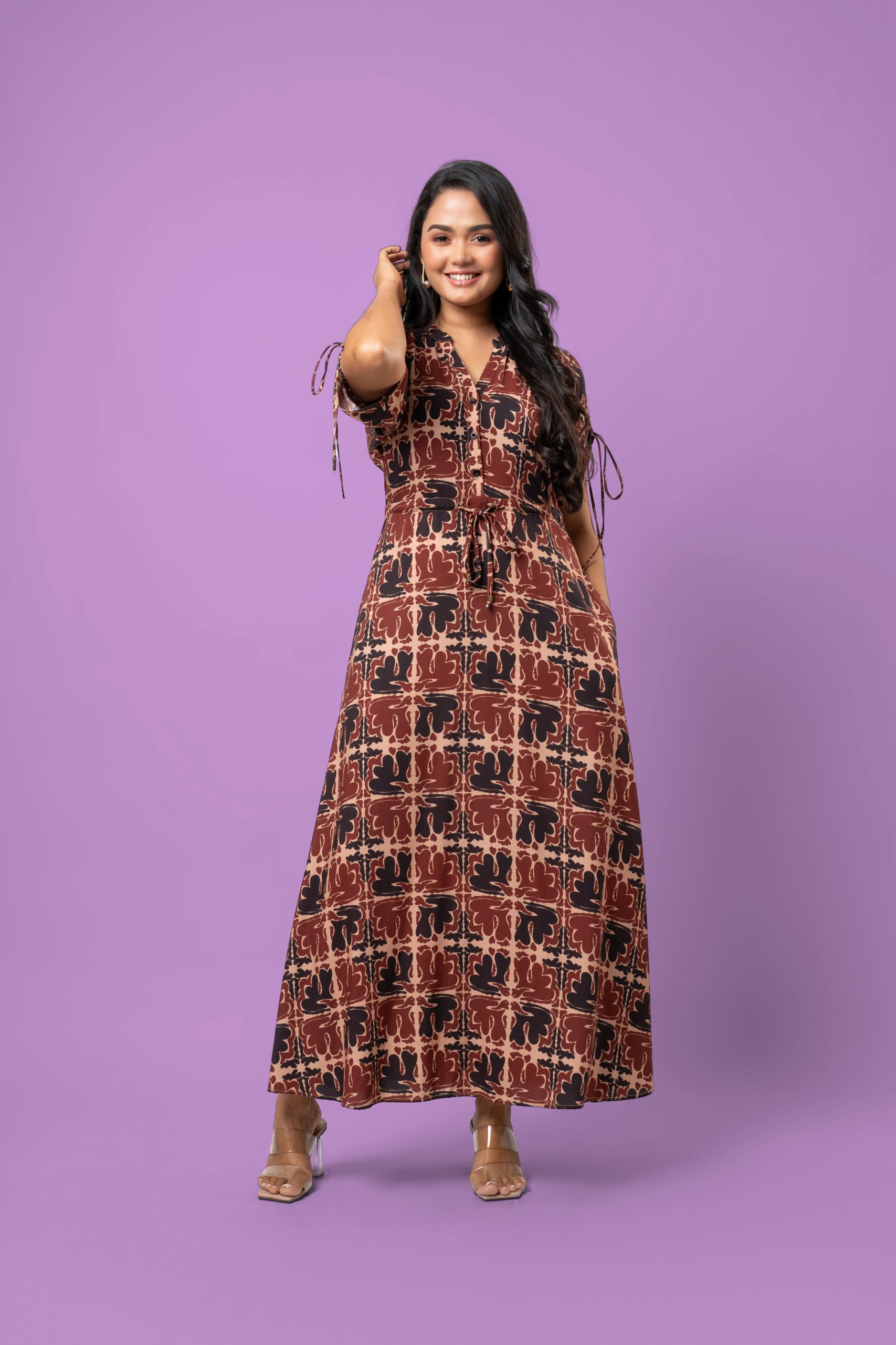 Front and Sleeves Tie-Up Detail Maxi Dress - Image 5