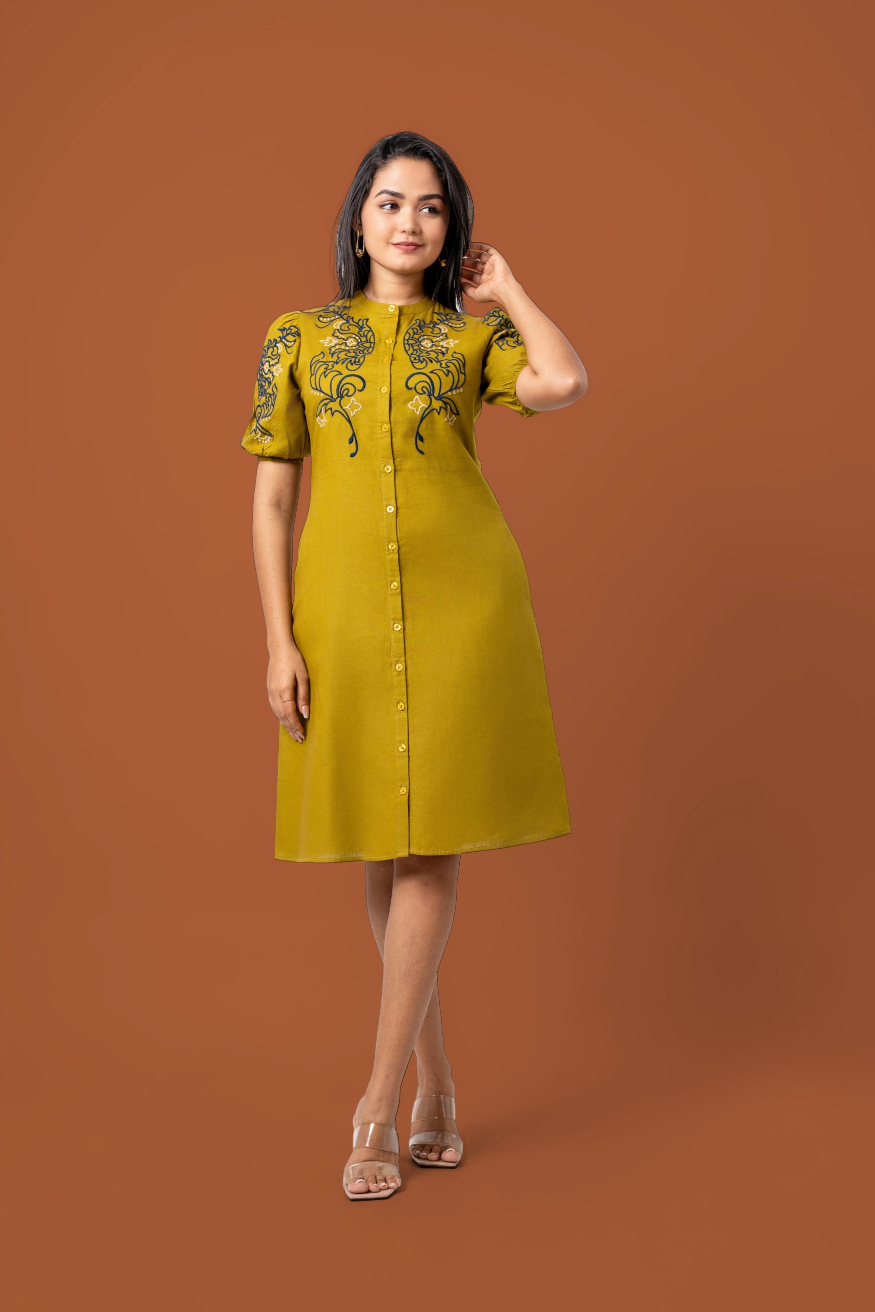 Embroidered Puff Sleeve Short Dress - Image 4