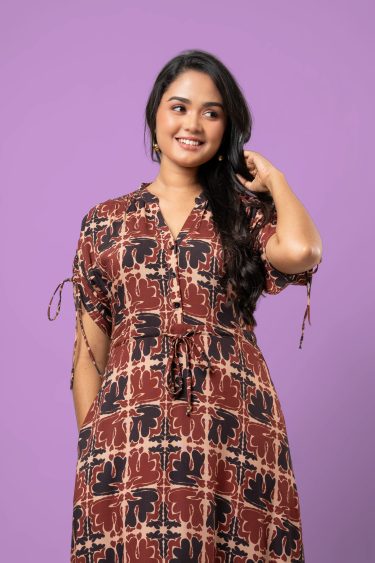 Front and Sleeves Tie-Up Detail Maxi Dress