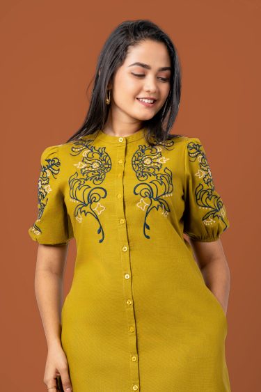 Embroidered Puff Sleeve Short Dress