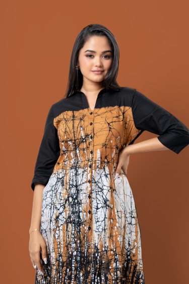 Splatter Patterned Batik Midi Dress