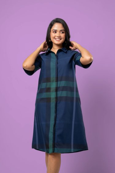 Plaid Patterned Button-Down Short Dress