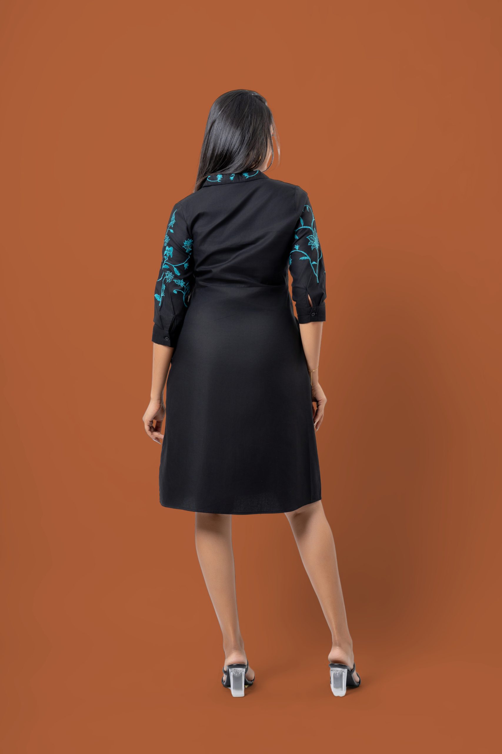 Flap Detail Embroidered Short Shirt Dress - Image 5