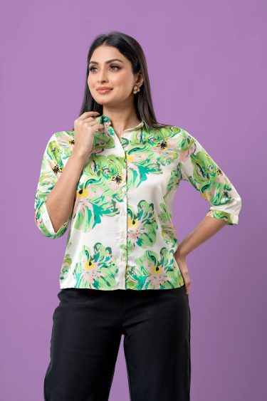 Abstract Floral Patterned Shirt Blouse