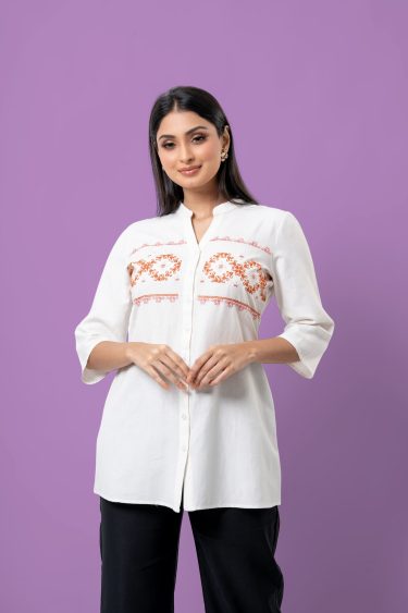 Embroidery Detailed Button-Down Blouse