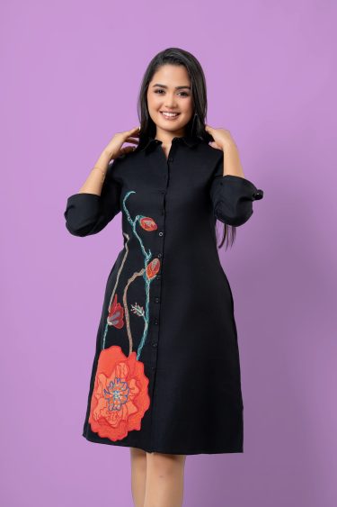 Floral Embroidery and Applique Detail Short Dress