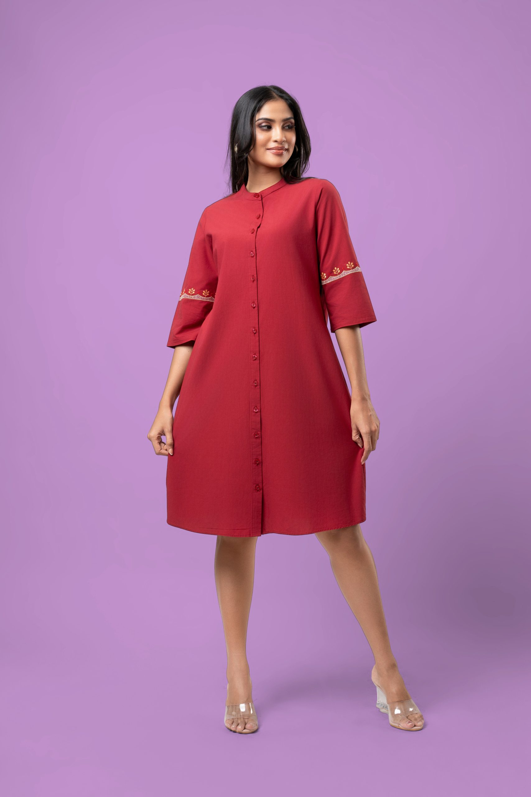 Embroidered Button-Down Short Dress - Image 2