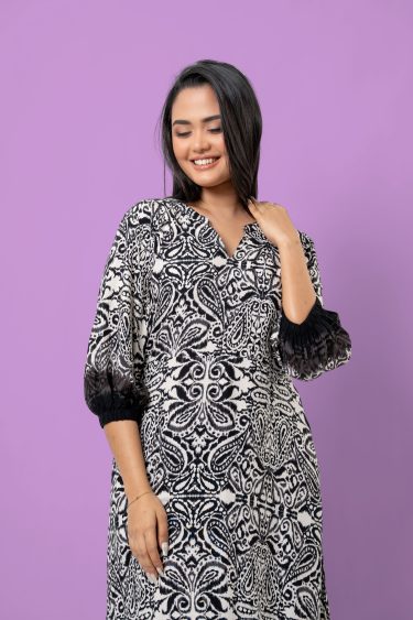 Ikat Patterned Tiered Maxi Dress