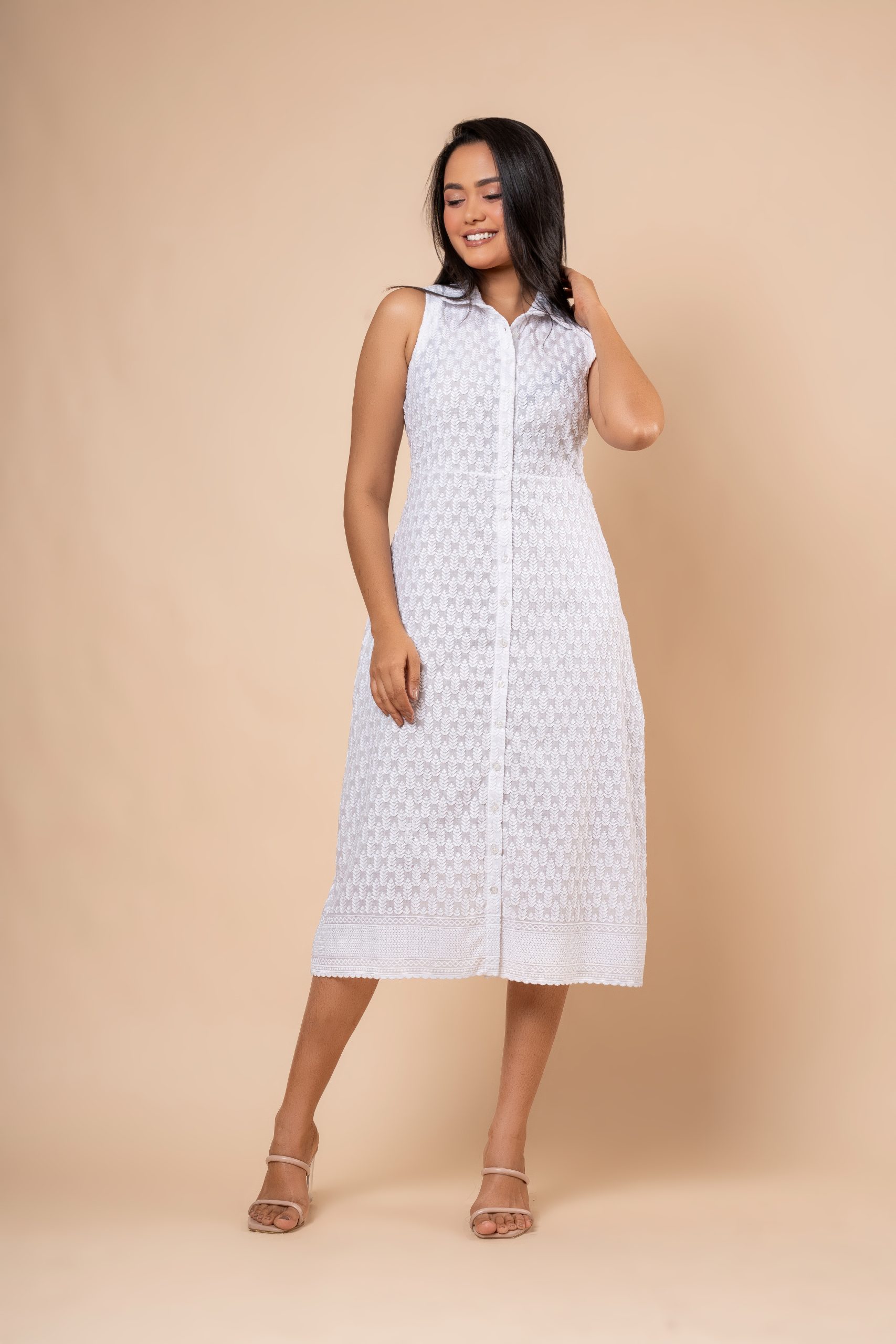 Sleeveless Collared Button-Down Midi Dress - Image 6