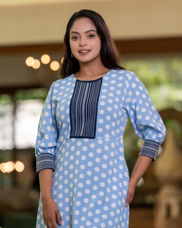 Polka Dot Patterned Embroidery Detail Short Dress