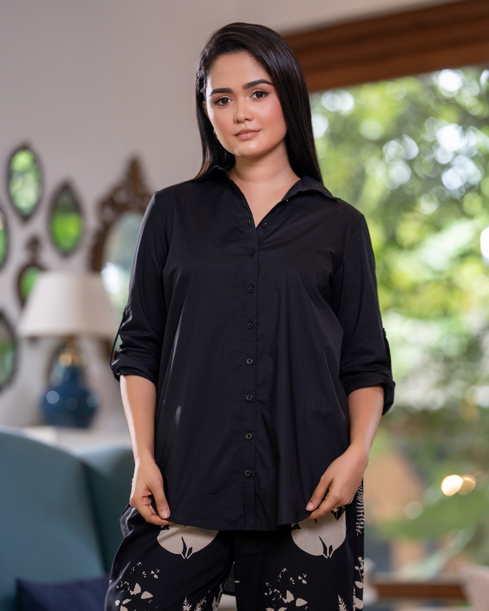 Tab Detail Button Down Long Shirt - Image 2