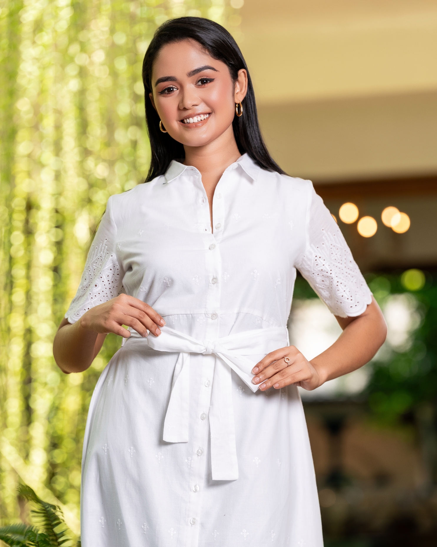 Belt Detail Scallop Hem Maxi Shirt Dress - Image 5