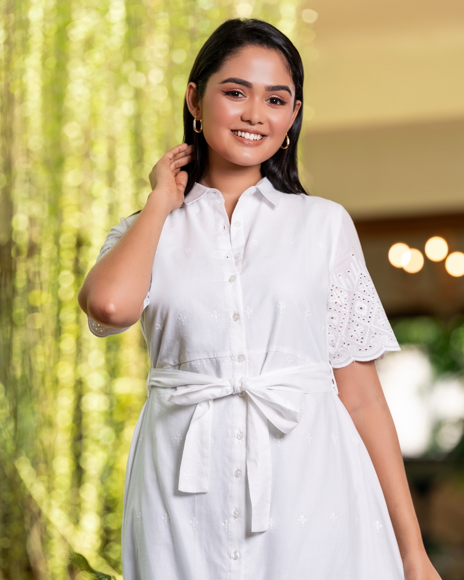 Belt Detail Scallop Hem Maxi Shirt Dress - Image 4