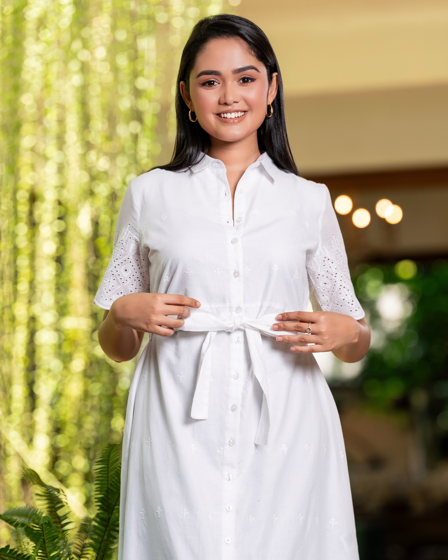 Belt Detail Scallop Hem Maxi Shirt Dress - Image 6