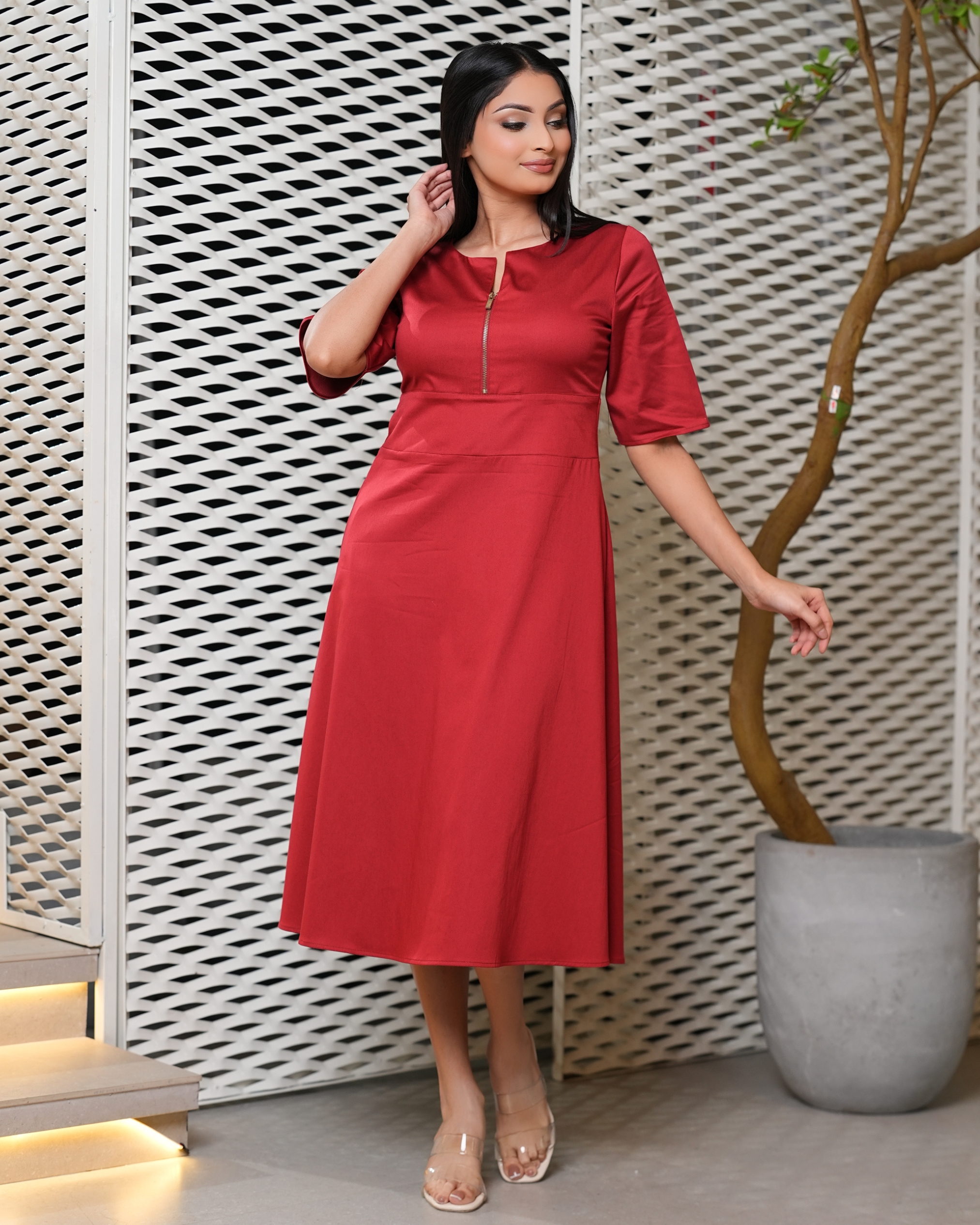 Front Zipper Detail Midi Dress - Image 3