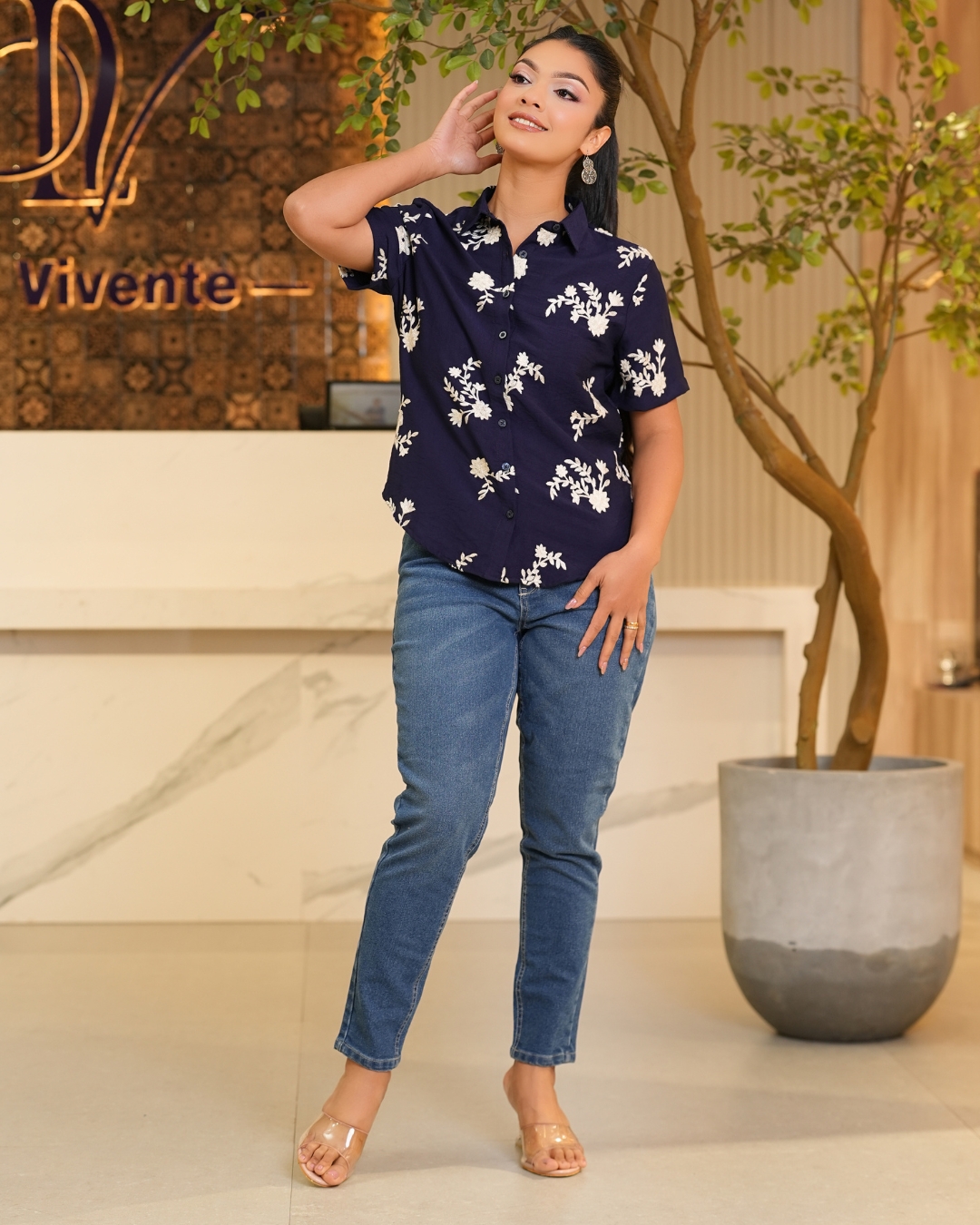 All-Over Floral Embroidered Short Sleeved Shirt Blouse - Image 3