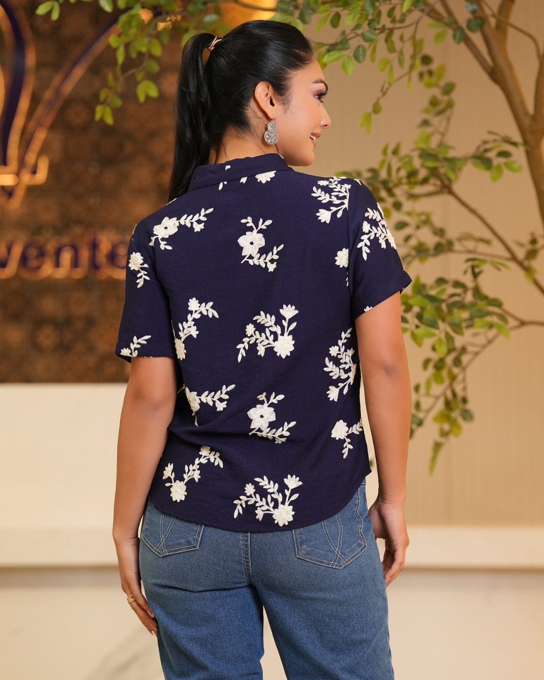 All-Over Floral Embroidered Short Sleeved Shirt Blouse - Image 4