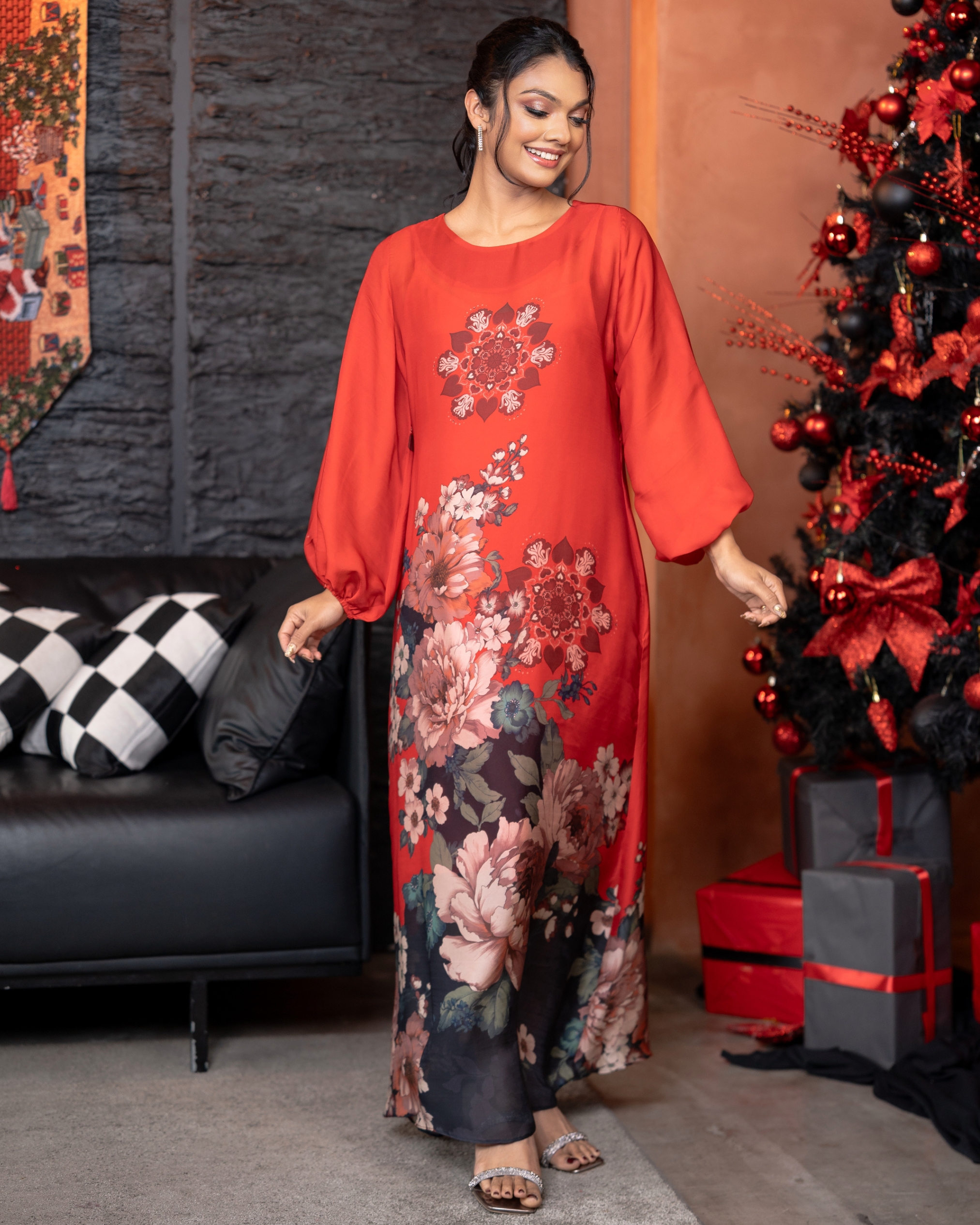 Floral Patterned Puff Sleeve Maxi Dress - Image 3