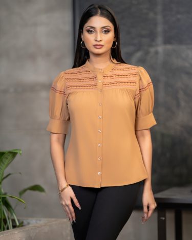 Embroidery Detail Puff Sleeve Shirt Blouse