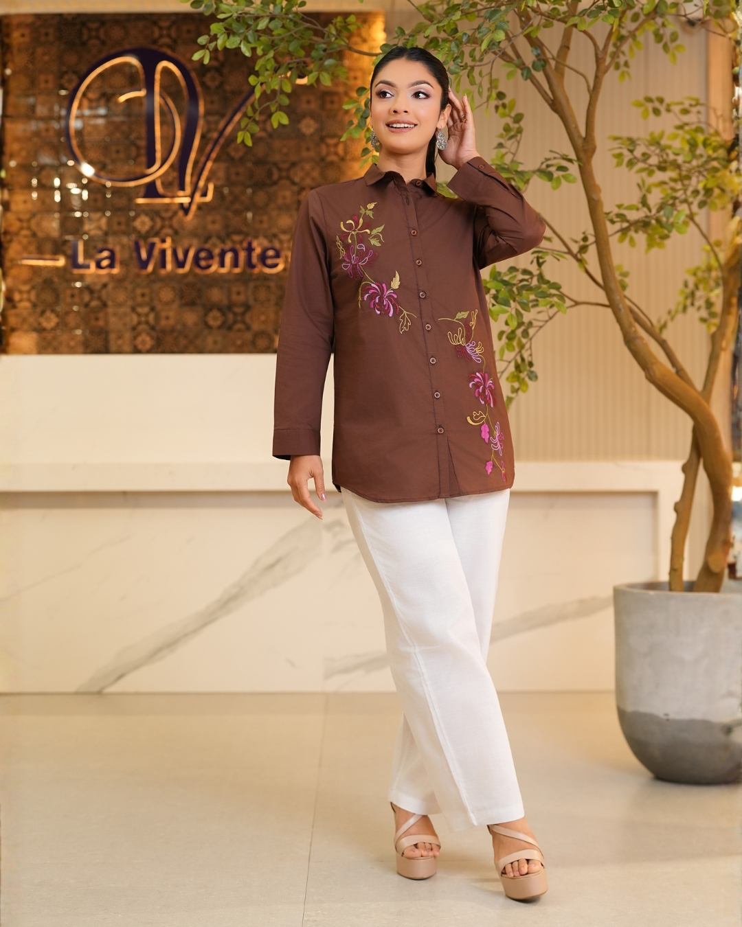 Floral Embroidery Detail Shirt Blouse - Image 4