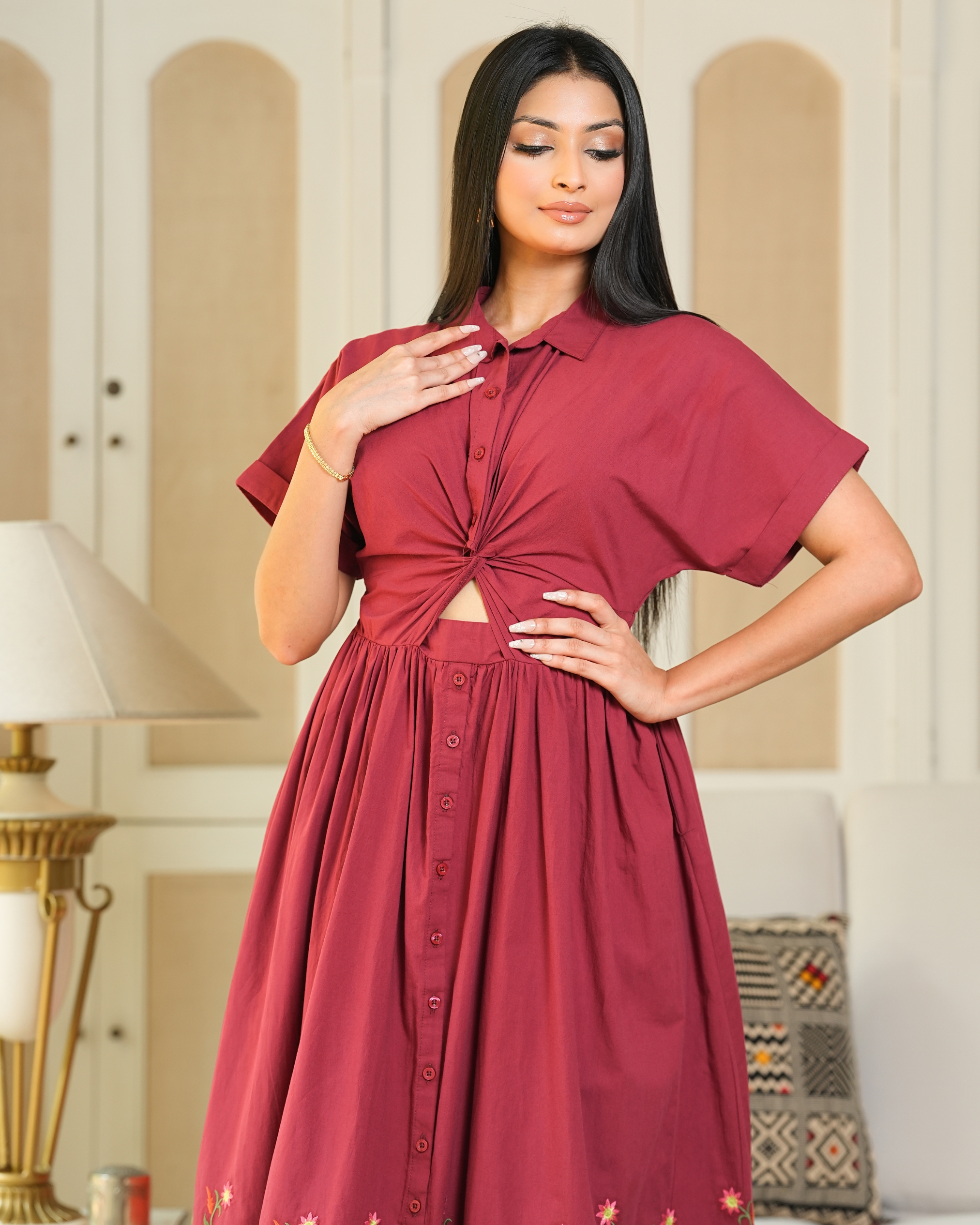 Floral Embroidered Front Twist Detail Maxi Dress - Image 3