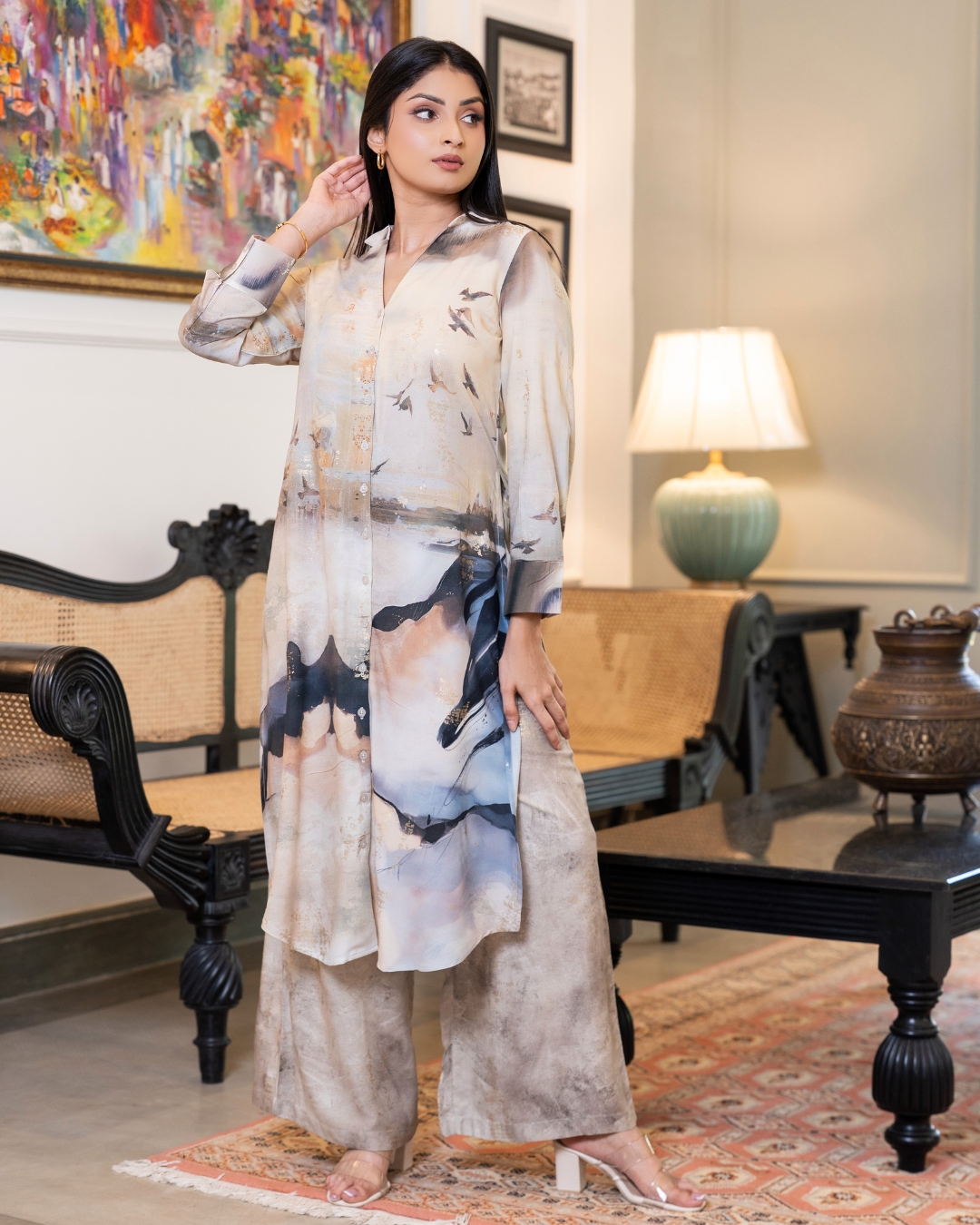 Abstract Nature Patterned Kurta Top and Pants - Image 10
