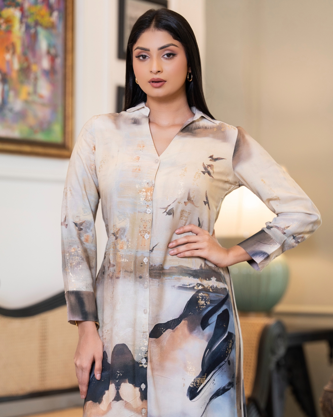 Abstract Nature Patterned Kurta Top and Pants - Image 2