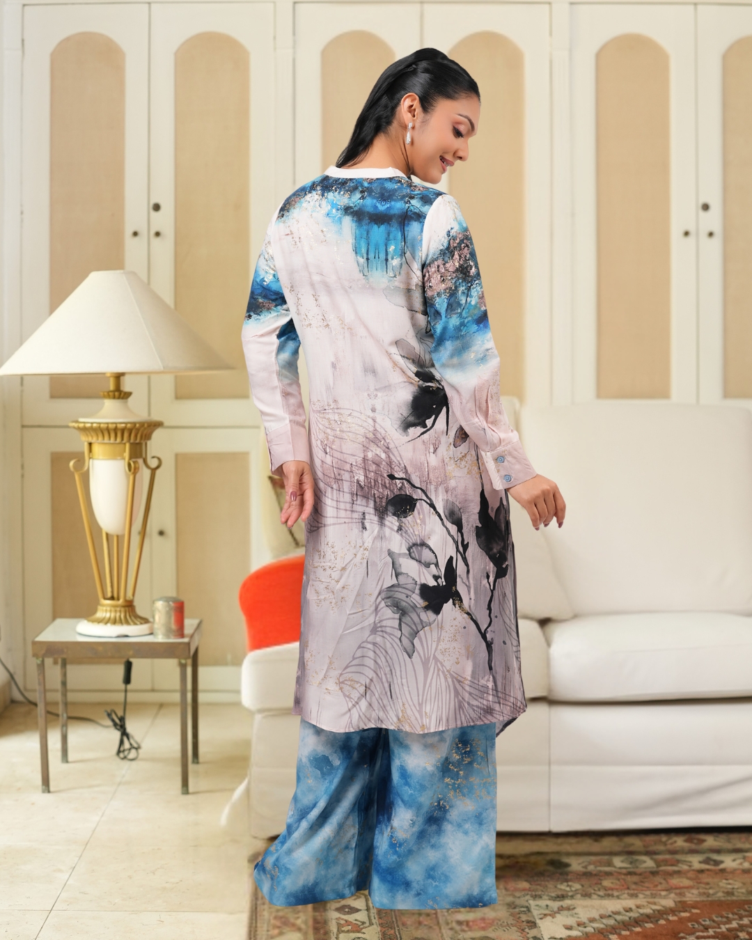 Melange Floral Kurta and Pants Set - Image 7