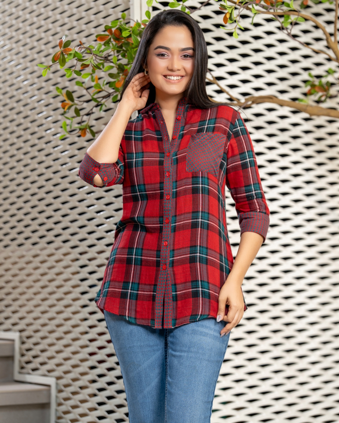 Plaid Patterned Shirt Blouse - Image 2