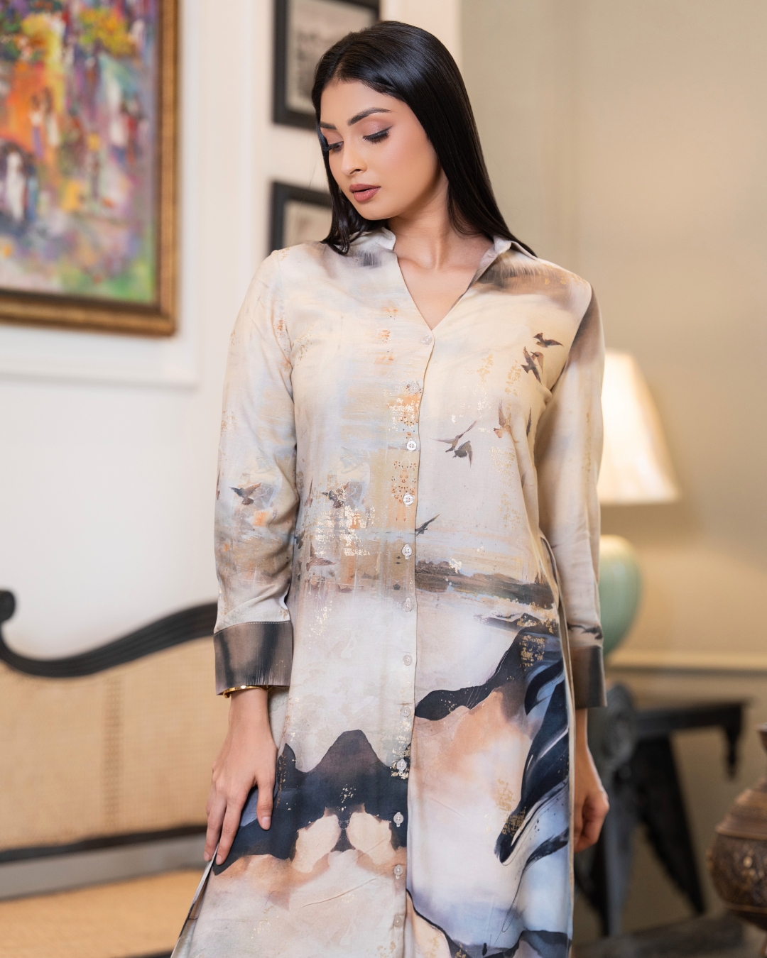 Abstract Nature Patterned Kurta Top and Pants - Image 8