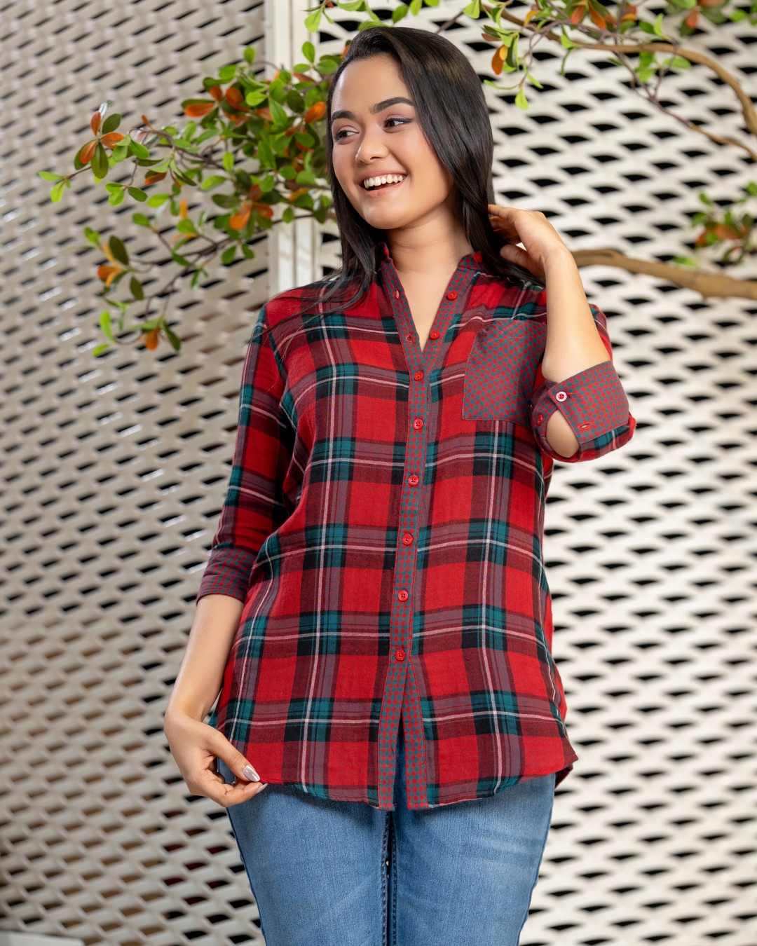 Plaid Patterned Shirt Blouse - Image 3
