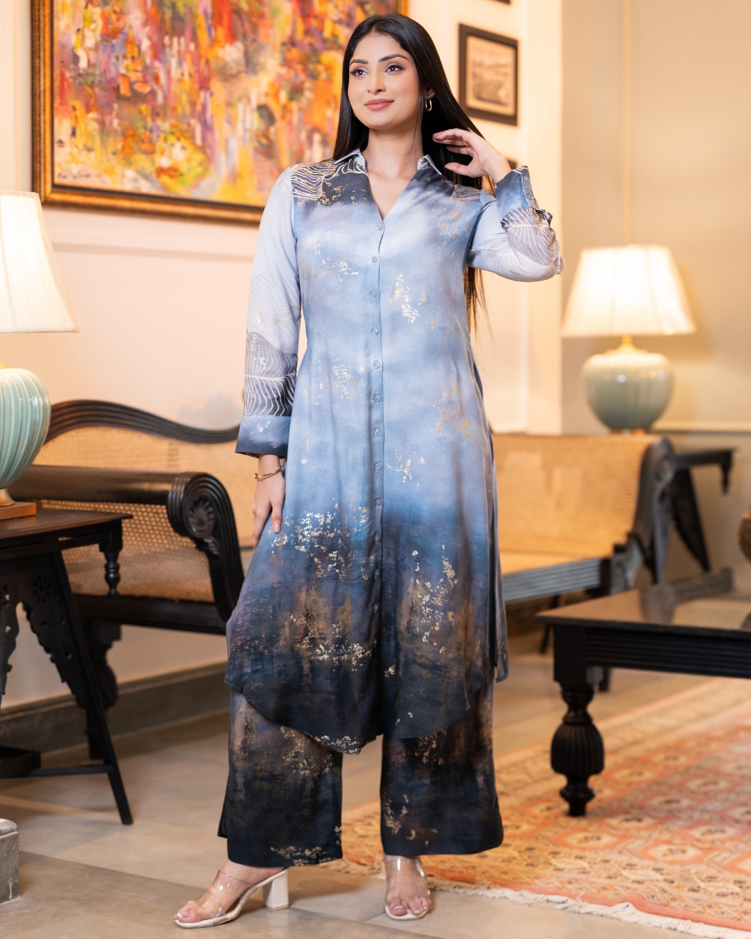 Abstract Nature Patterned Kurta Top and Pants - Image 5