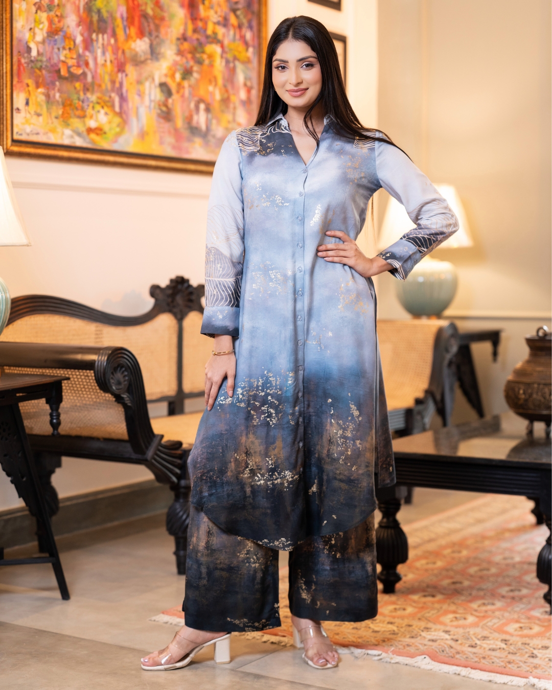 Abstract Nature Patterned Kurta Top and Pants - Image 4