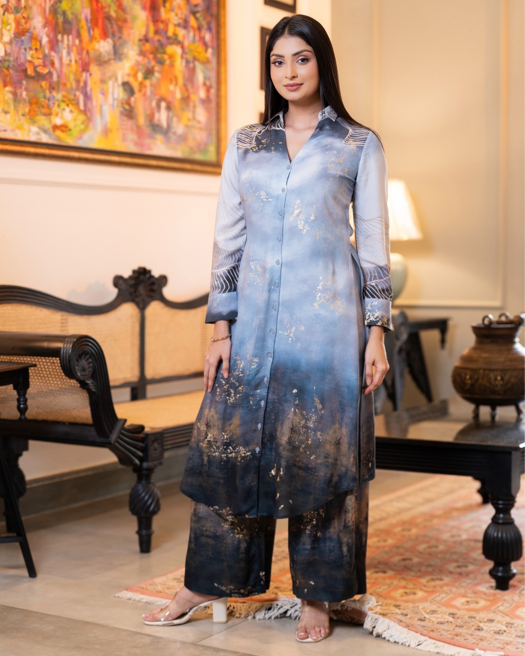 Abstract Nature Patterned Kurta Top and Pants - Image 3