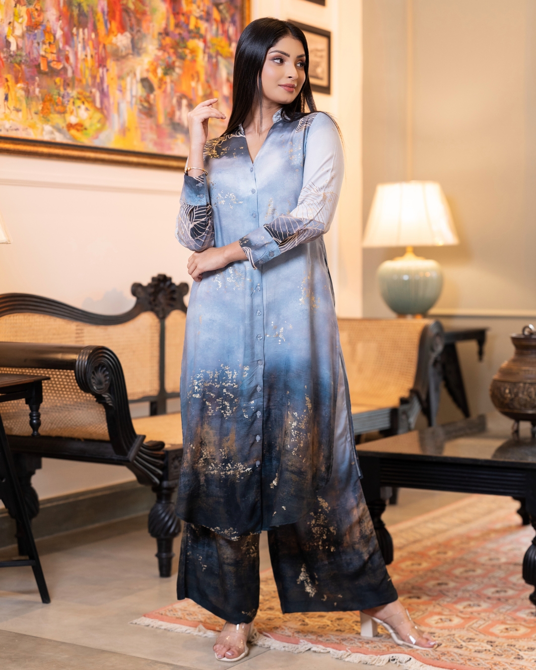 Abstract Nature Patterned Kurta Top and Pants - Image 6