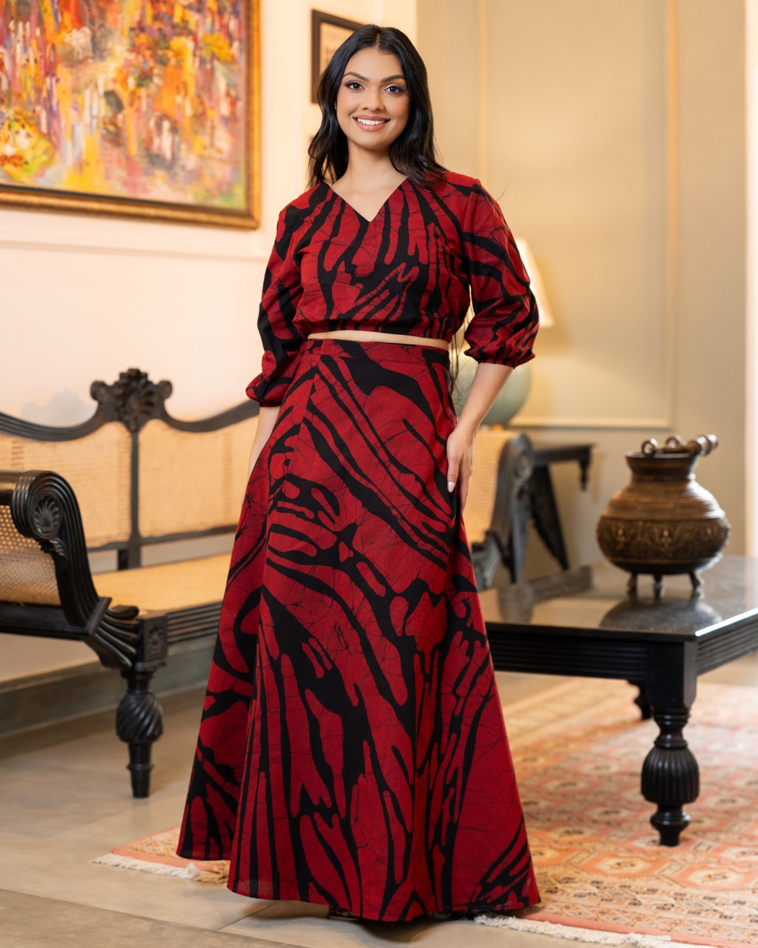 Abstract Batik Crop Top and Flare Maxi Skirt Set - Image 3