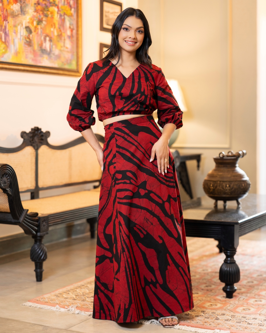 Abstract Batik Crop Top and Flare Maxi Skirt Set - Image 5