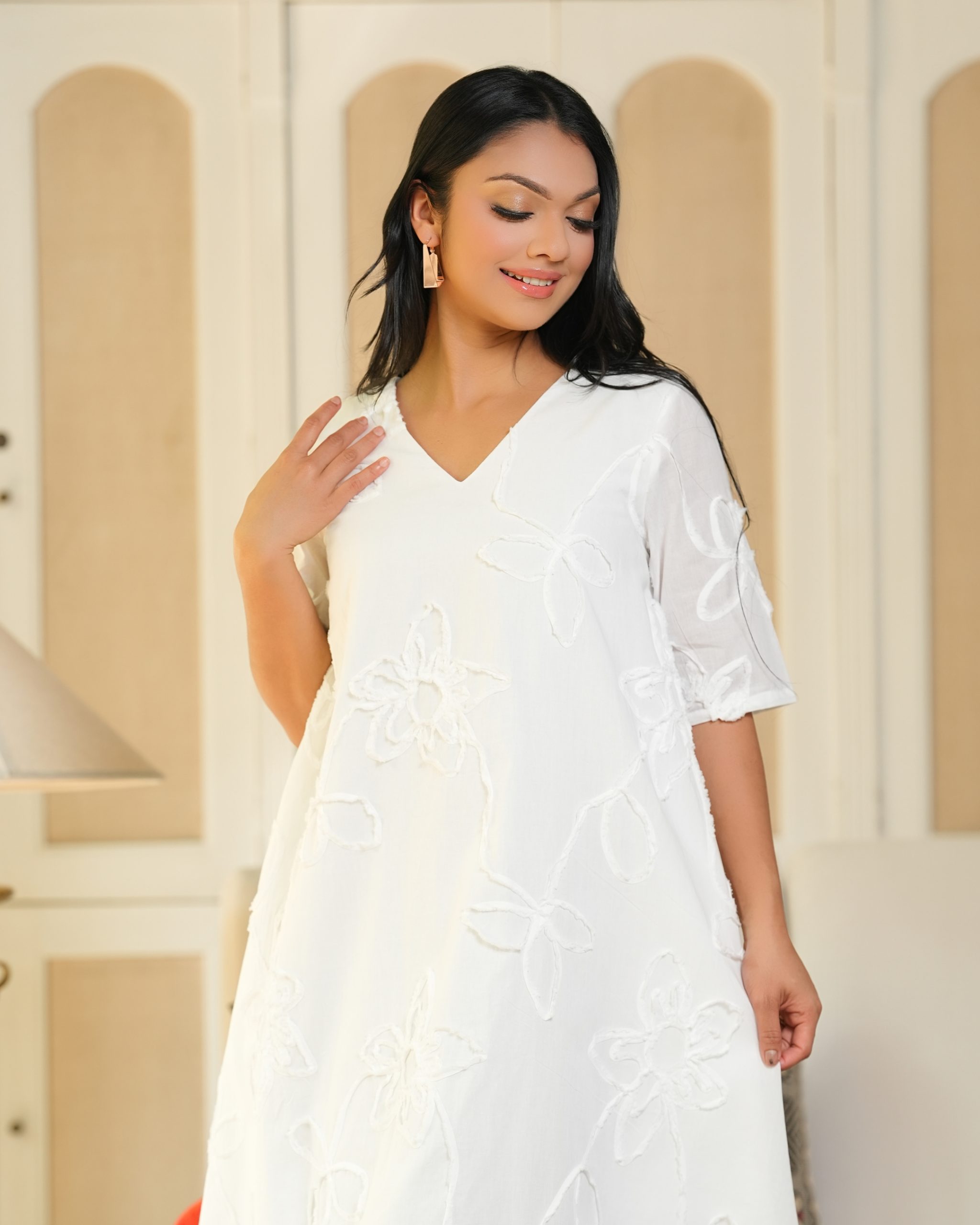 Floral Cord Embroidery Detail Short Dress
