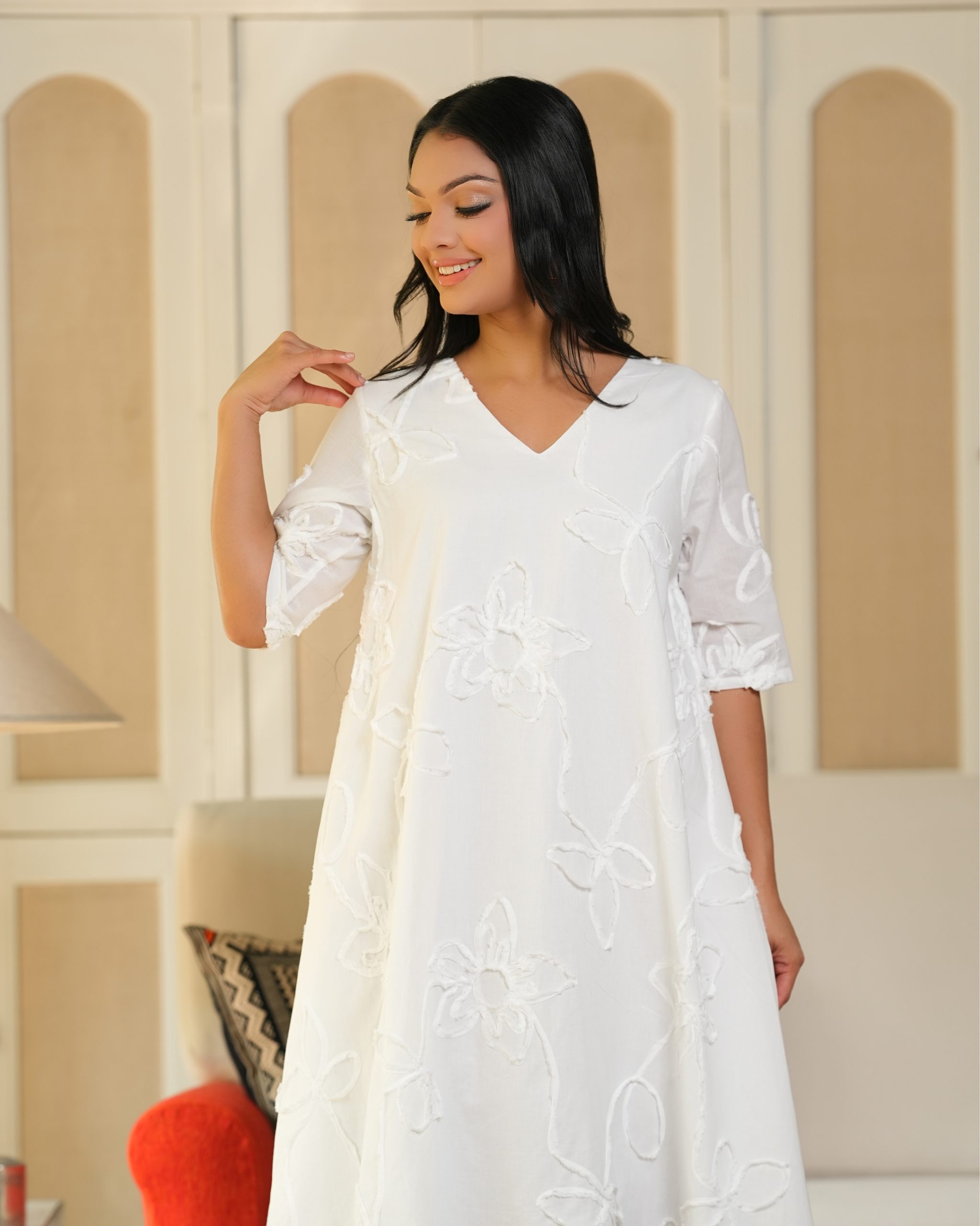 Floral Cord Embroidery Detail Short Dress - Image 2