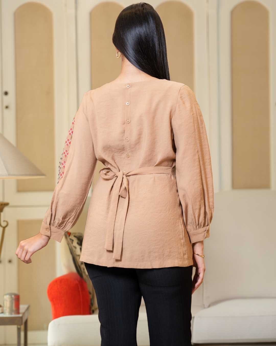 Fitted-Waist Blouse With Geometric Embroidery - Image 7