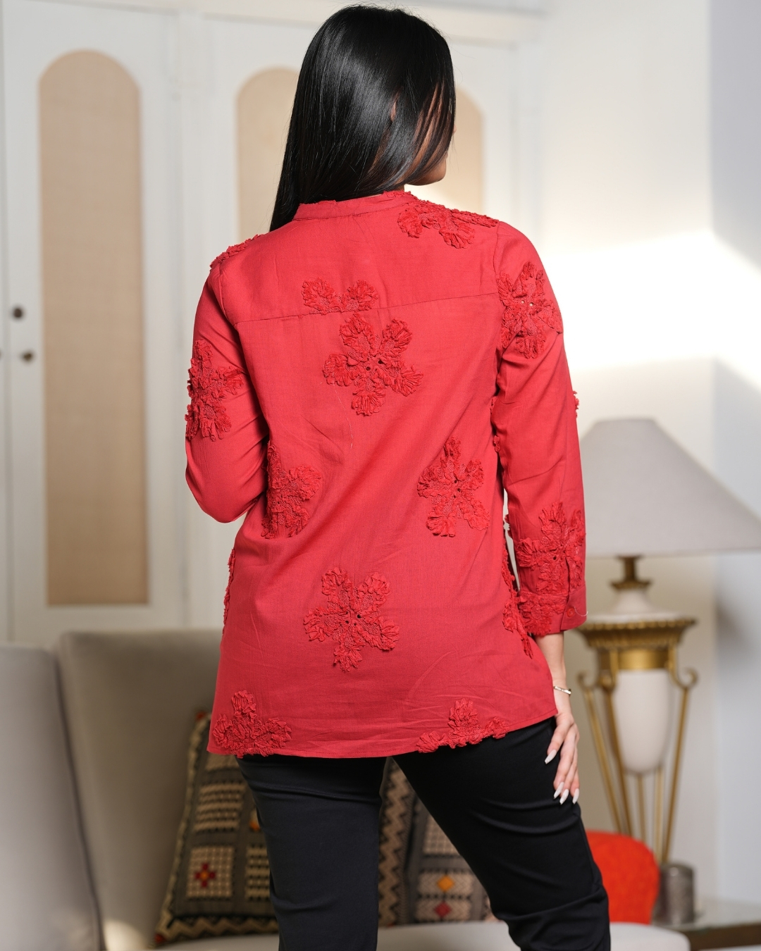 Ribbon Embroidered Floral Button Up Top - Image 7