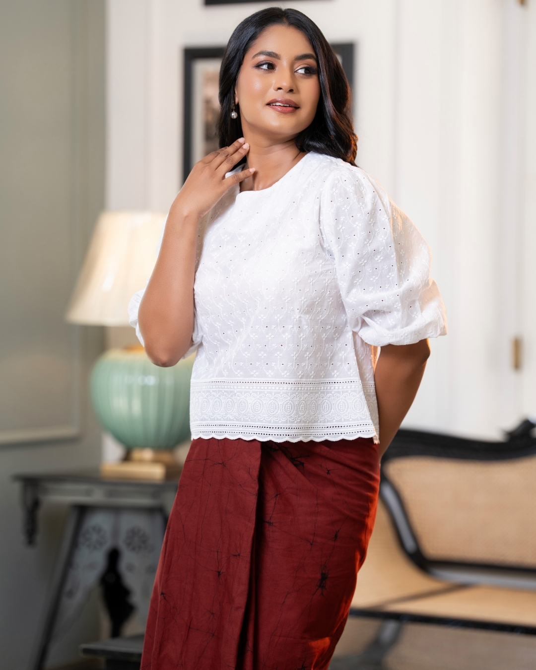 Jewel Neck Cutlawn Blouse - Image 2