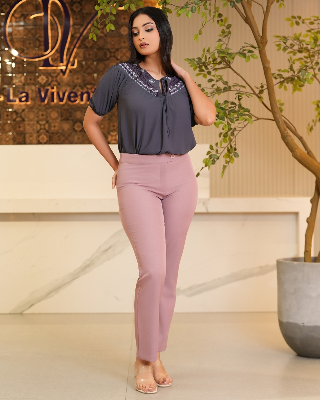 Button Detail Straight Leg Pants - Image 3