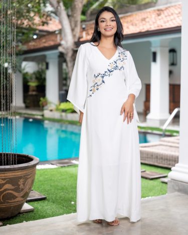 Asymmetrical Floral Embroidered Kaftan Maxi Dress