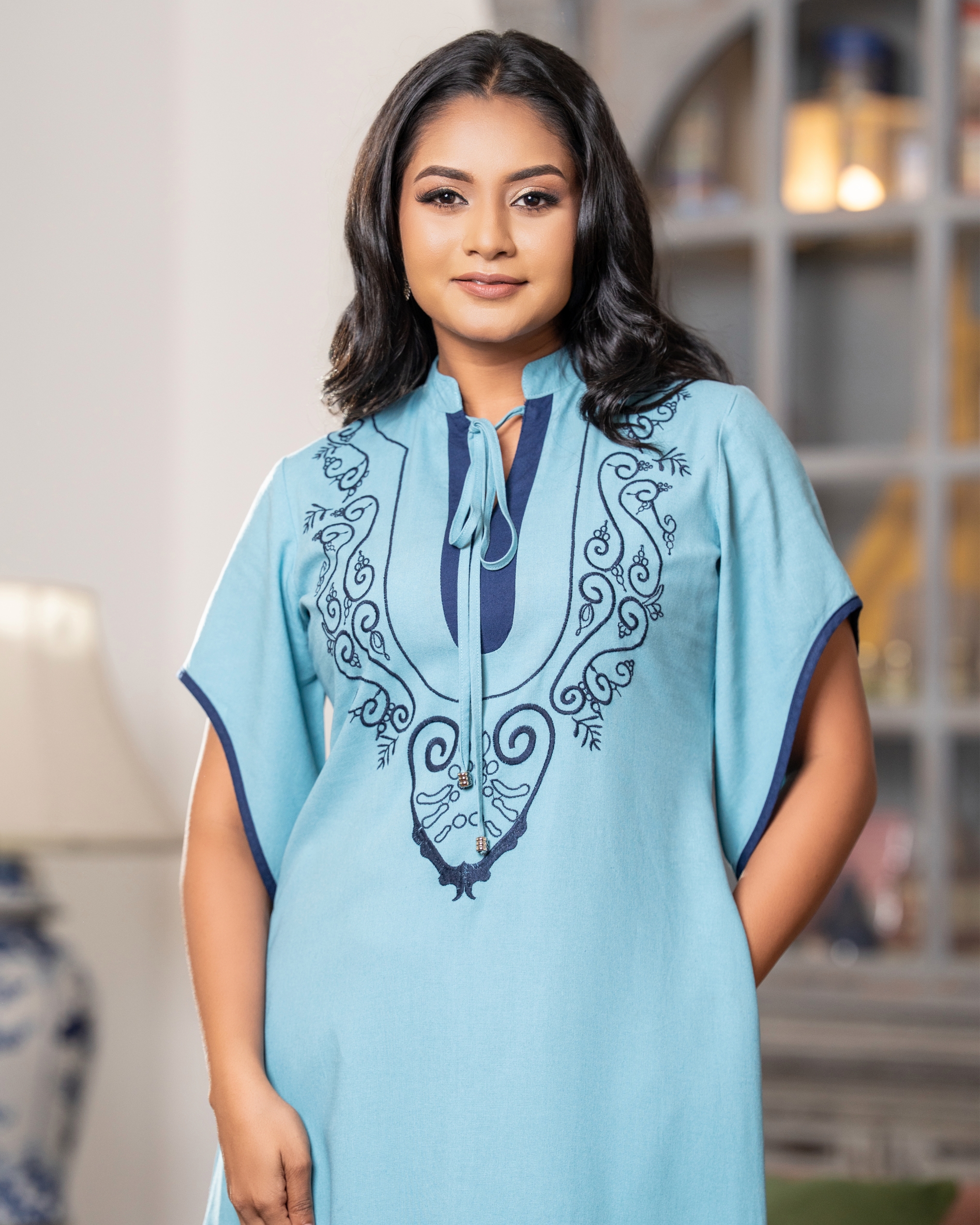 Contrast Embroidery Detail Maggie Sleeve Maxi Dress - Image 4
