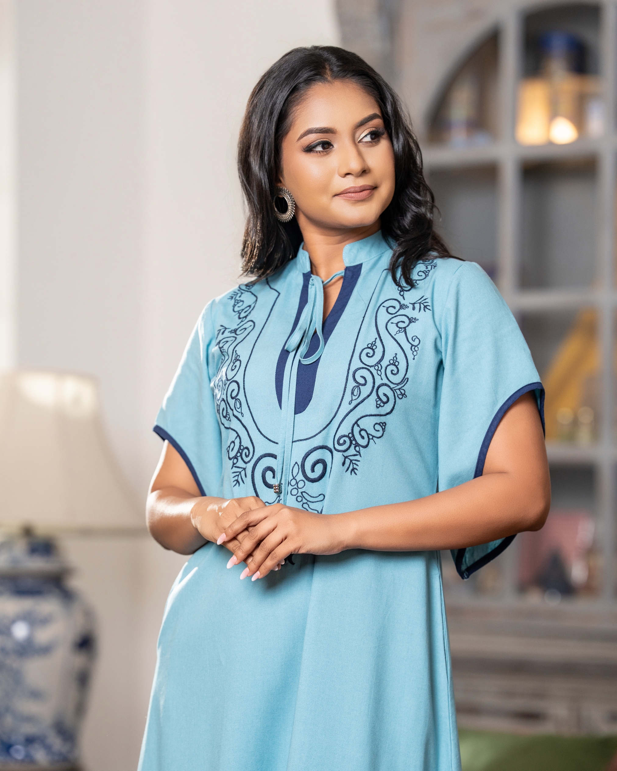 Contrast Embroidery Detail Maggie Sleeve Maxi Dress - Image 5
