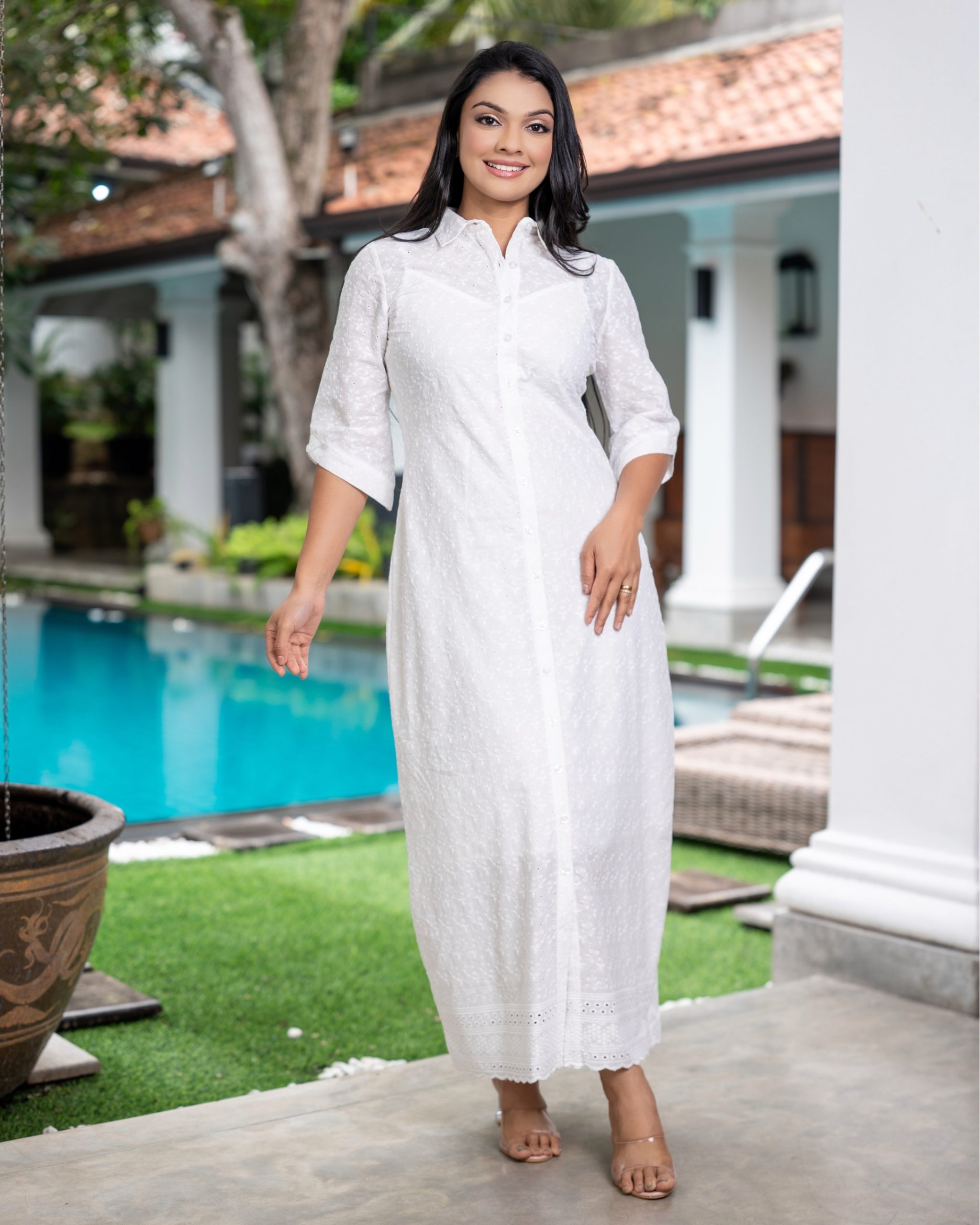 Button-Front Point-Collar Maxi Shirt dress - Image 2