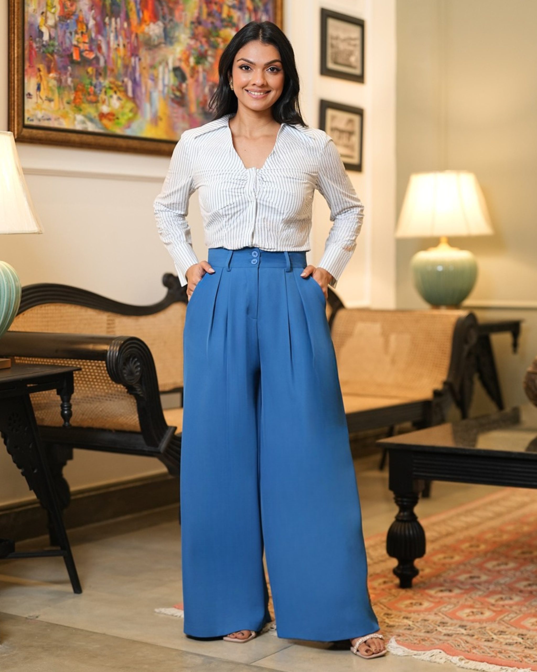 Pleat Detail Wide-Leg Trouser