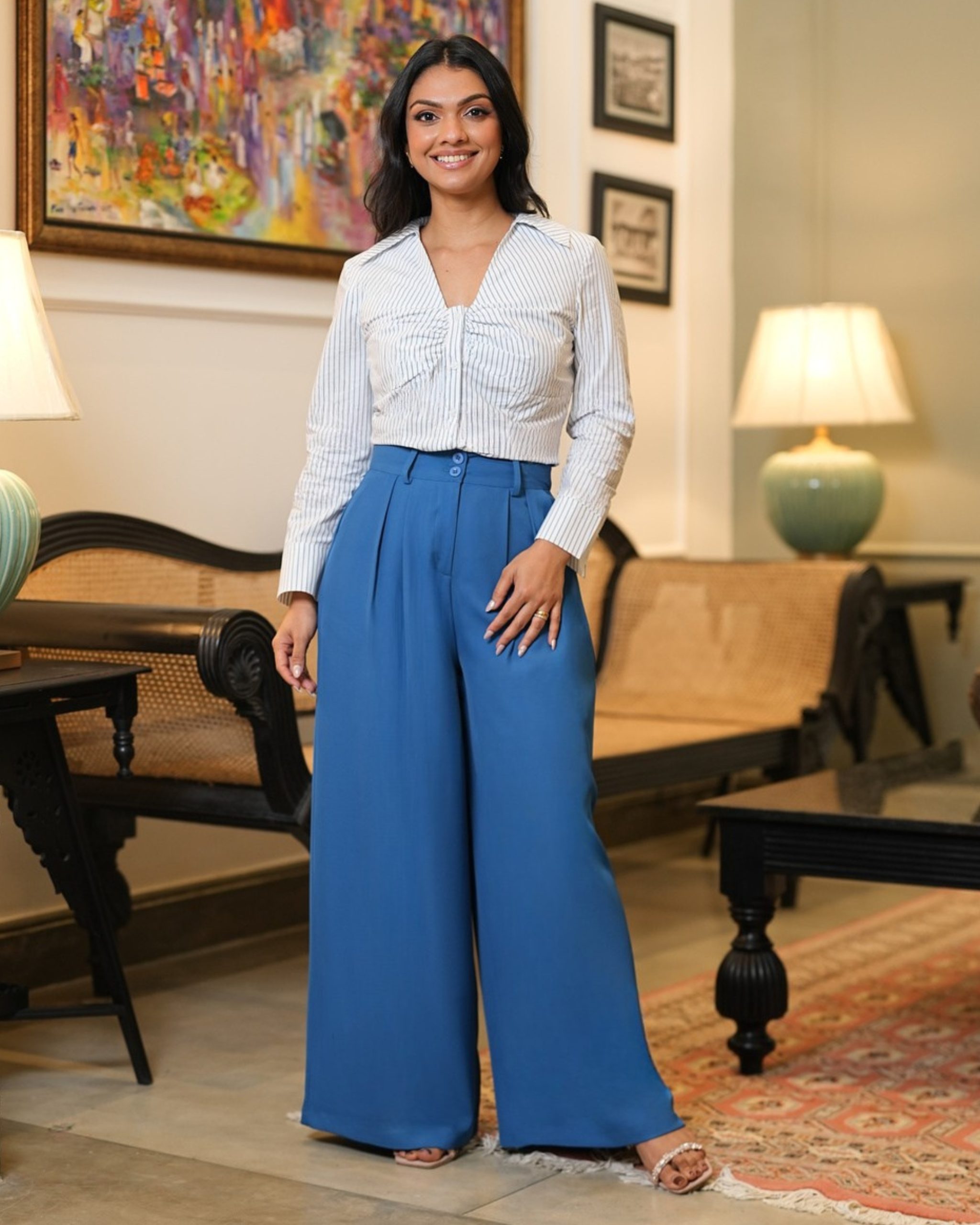 Pleat Detail Wide-Leg Trouser - Image 2